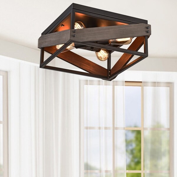 wood and metal flush mount light