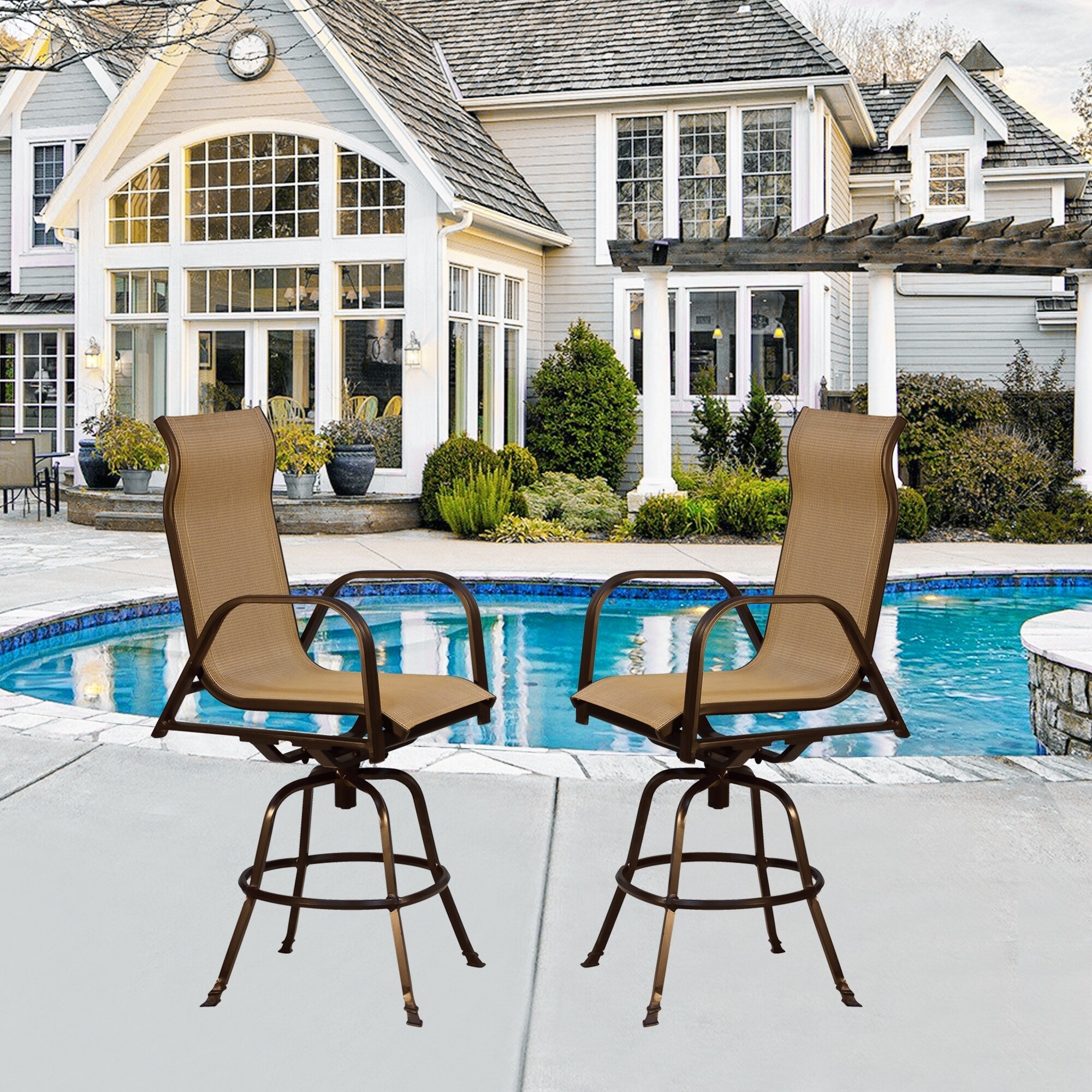 Shop Black Friday Deals On 2 Patio Swivel Bar Stool Cast Aluminum Furniture Textilene Fabric Rust Resistant Vintage High Bar Seat Outdoor Armrest Chairs Overstock 29958651