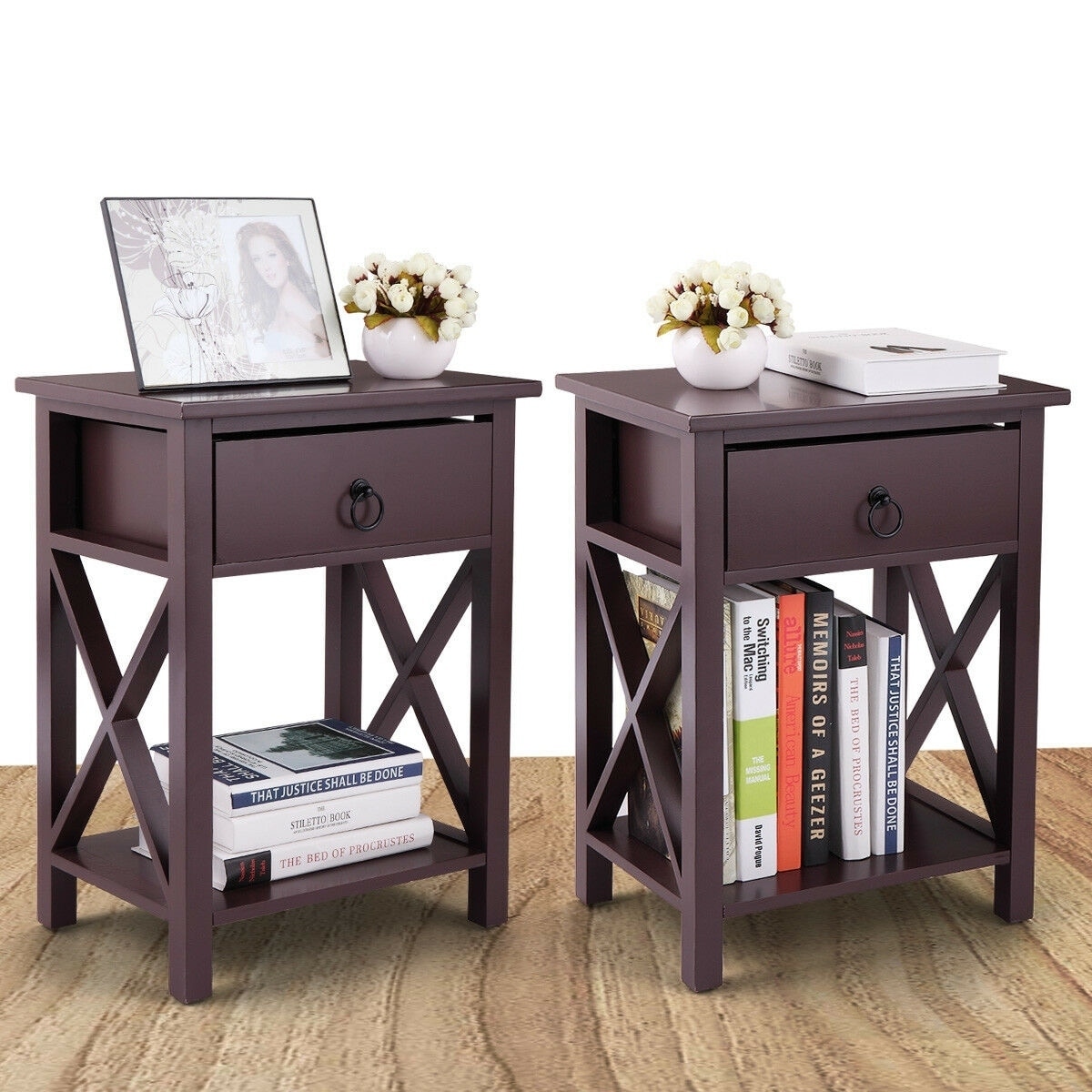 3-Tier Layer Rustic End Table Chair Side Table Night Stand Storage Shelf USA
