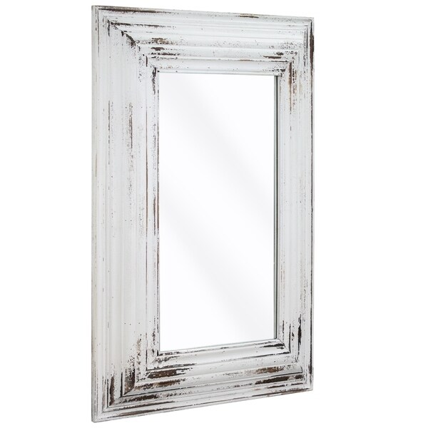 Vintage Whitewashed Wood Wall Vanity Mirror (27" x 39")