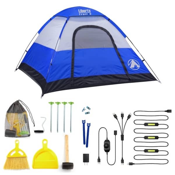 Camping Tent Kit 7'x7' Camping Dome Tent Tool Kit LED Lights Set