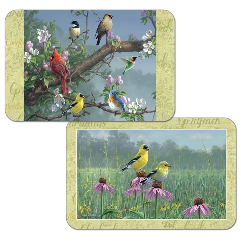 Reversible Wipe-clean Plastic Placemats Set of 4 - Beautiful Songbirds