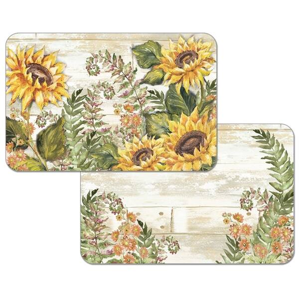 Reversible Wipeclean Plastic Placemats Set of 4 Sunflowers Bed