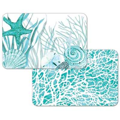 Reversible Wipe-clean Plastic Placemats Set of 4 - Coral Life