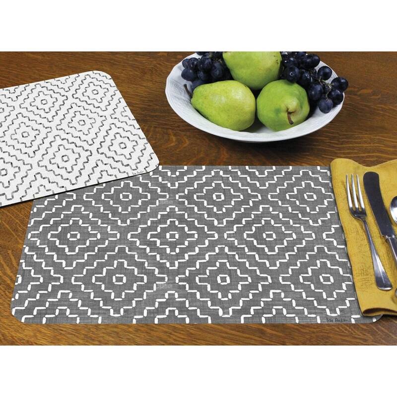 Reversible Wipe-clean Plastic Placemats Set of 4 - Grey Flannel