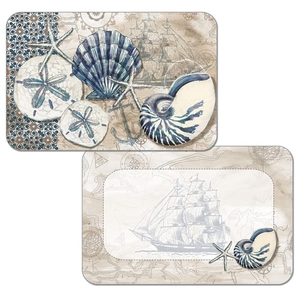 Reversible Wipe-clean Plastic Placemats Set of 4 - Tide Pool