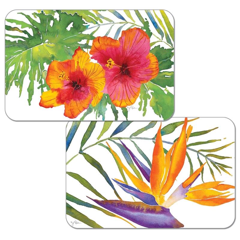 Reversible Wipe-clean Plastic Placemats Set of 4 - Tropical Paradise