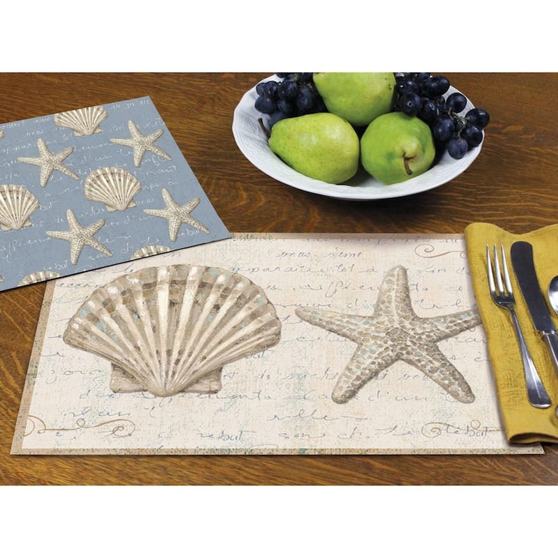 Reversible Wipe-clean Plastic Placemats Set of 4 - Coastal Beauty