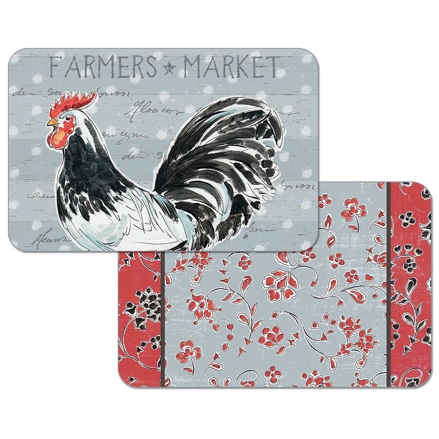 Reversible Wipe-clean Plastic Placemats Set of 4 - Rooster Call