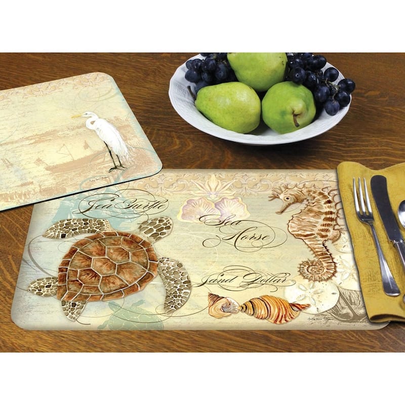 Reversible Wipe-clean Plastic Placemats Set of 4 - Coastal Waterways