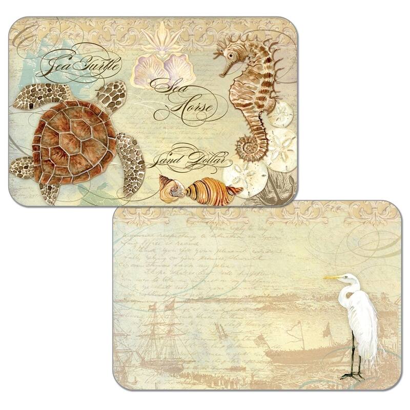 Reversible Wipe-clean Plastic Placemats Set of 4 - Coastal Waterways