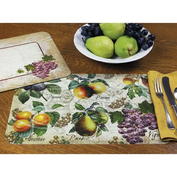 Reversible Wipeclean Plastic Placemats Set of 4 Old World Fruit