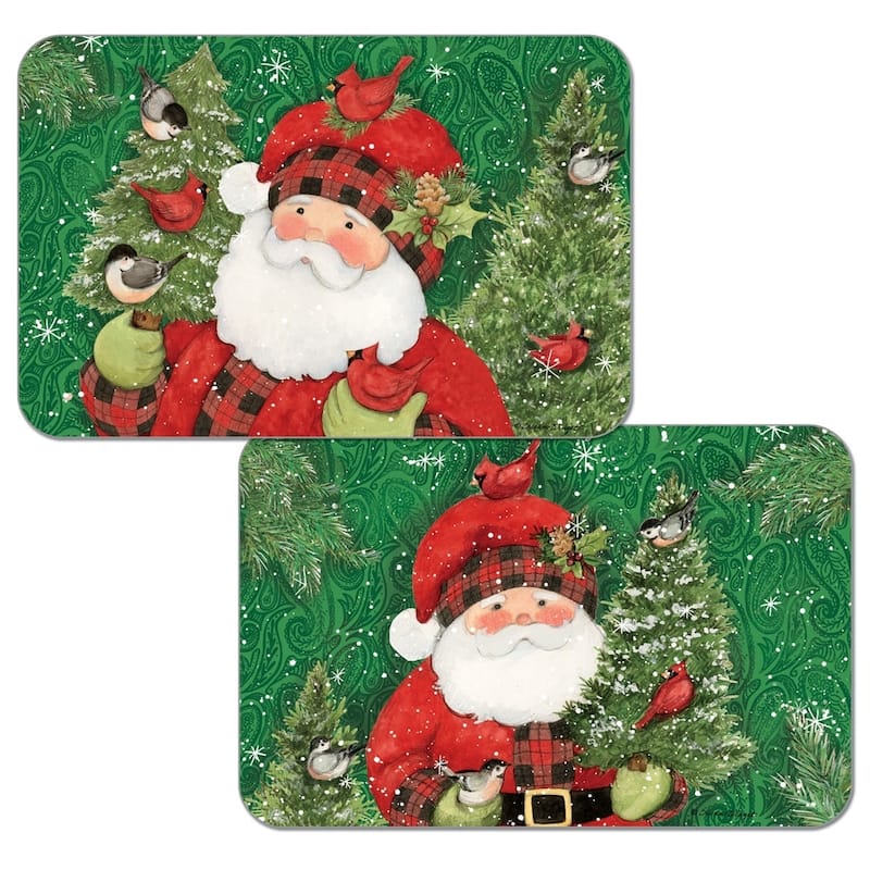 Reversible Wipe-clean Plastic Placemats Set of 4 - Paisley Santa