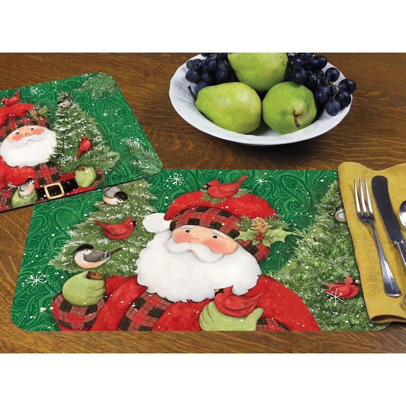Reversible Wipe-clean Plastic Placemats Set of 4 - Paisley Santa