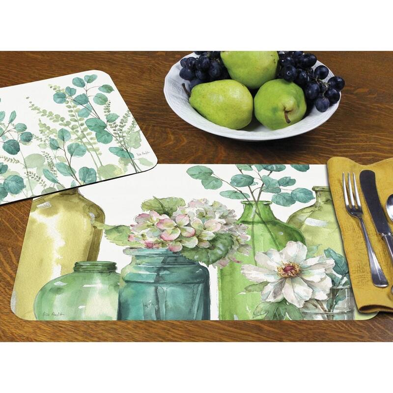Reversible Wipe-clean Plastic Placemats Set of 4 - Greenery
