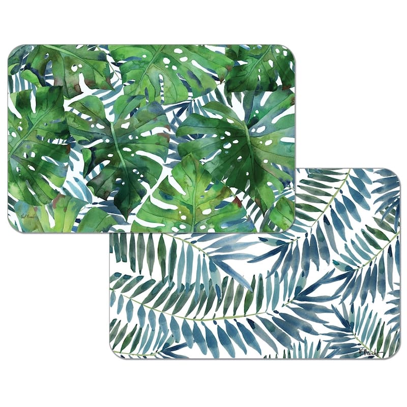 Reversible Wipe-clean Plastic Placemats Set of 4 - Palms