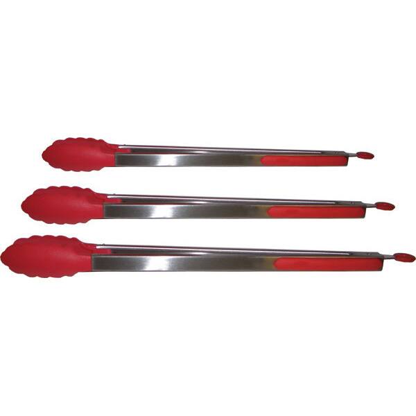 Red Stainless Steel Serving Tongs (Set of 3)