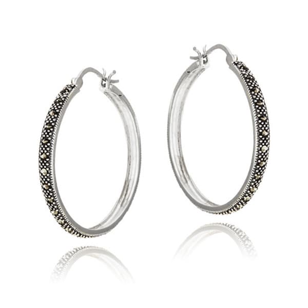 Glitzy Rocks Sterling Silver Marcasite Hoop Earrings Glitzy Rocks Gemstone Earrings