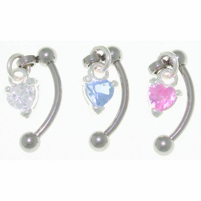 Dangling Heart 16 gauge Eyebrow Barbells (Case of 3)  