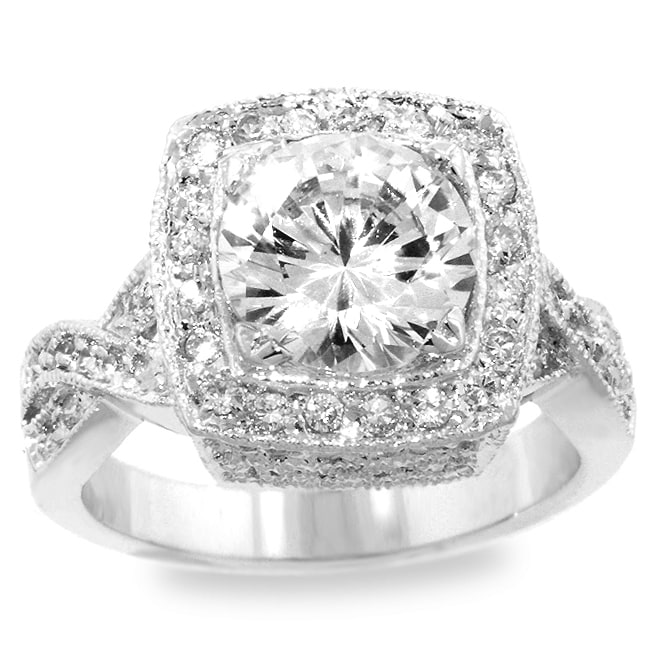 Michele Mies Silvertone Pave Cocktail CZ Ring  