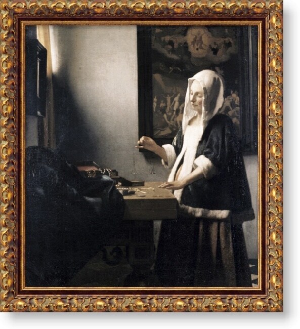 vermeer woman weighing gold