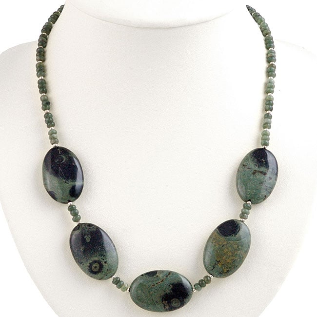 Silver Forest Green Jasper Necklace  