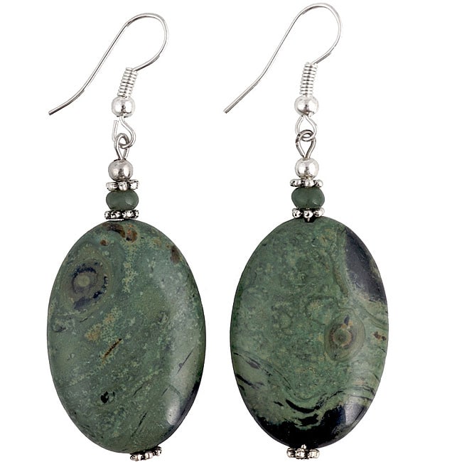 Forest Green Jasper and Silver Earrings  