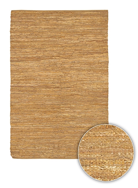 Hand woven Transitional Cantara Leather Rug (5 X 8) (BeigePattern SolidMeasures 0.375 inch thickTip We recommend the use of a non skid pad to keep the rug in place on smooth surfaces.All rug sizes are approximate. Due to the difference of monitor colors