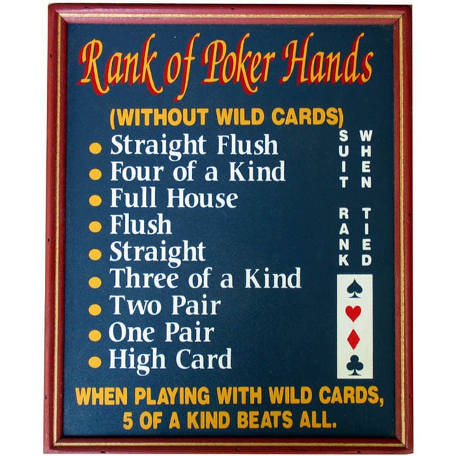 Classic Wood Rank of Hands Poker Sign  