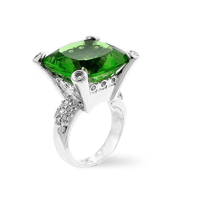 Silvertone Large Emerald-cut Green CZ Ring - Free Shipping On Orders ...