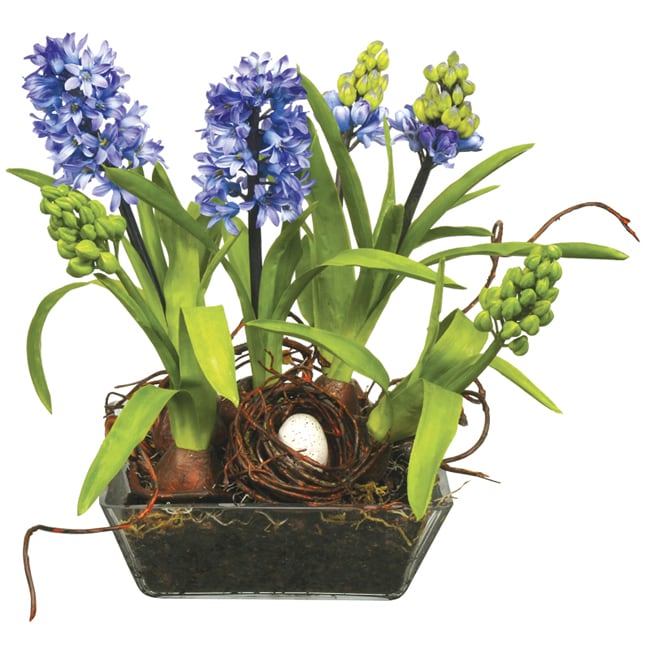 Blue Faux Hyacinths In Square Planter  