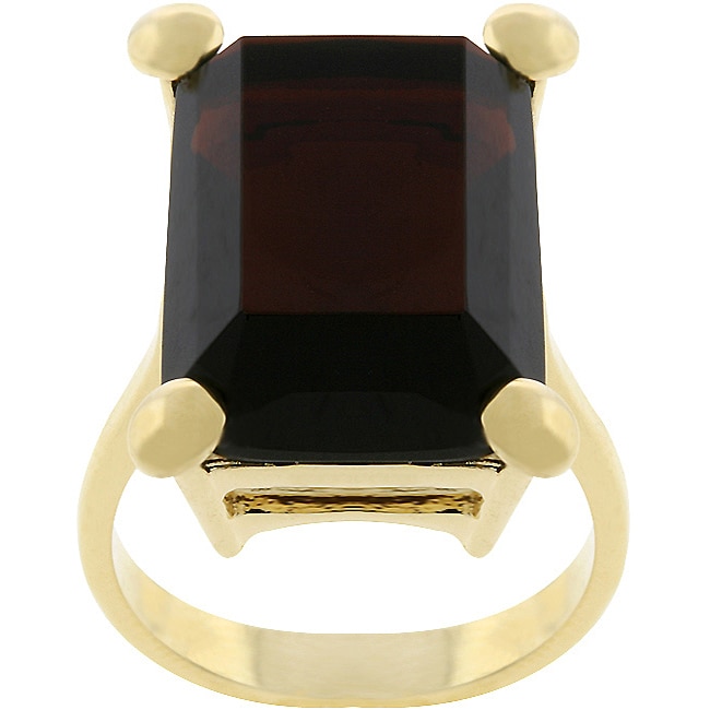   Goldtone Emerald cut Chocolate CZ Cocktail Ring  