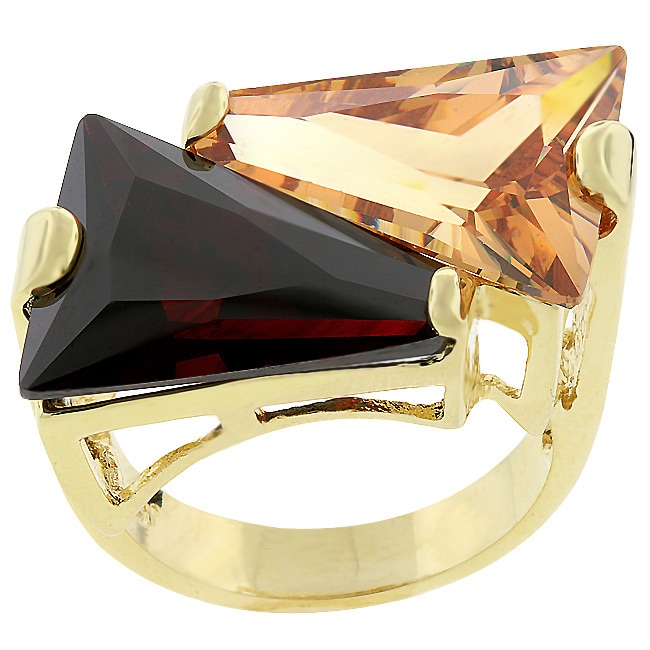 Goldtone Multicolor Cubic Zirconia Cocktail Ring  