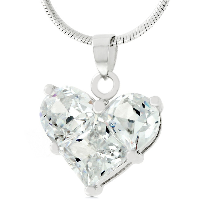 Silvertone Cubic Zirconia Heart Necklace