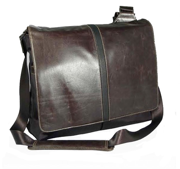 Perry Ellis Brown Leather Messenger Bag  