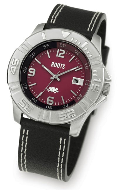 Roots Fast Track Mens Red Dial Leather Strap Watch  
