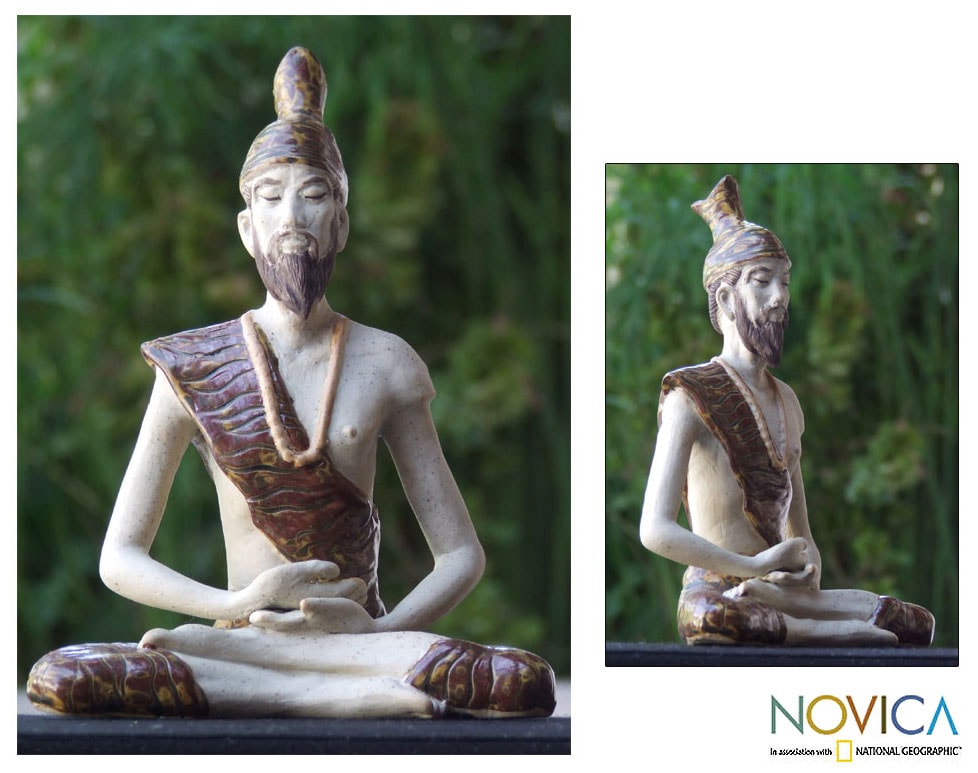 Celadon Yoga Master Ceramic Statuette (Thailand)  