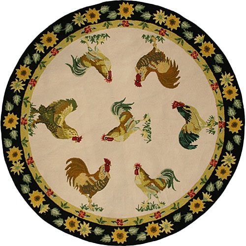 Hand hooked Cotton Rooster Rug (6 Round)  