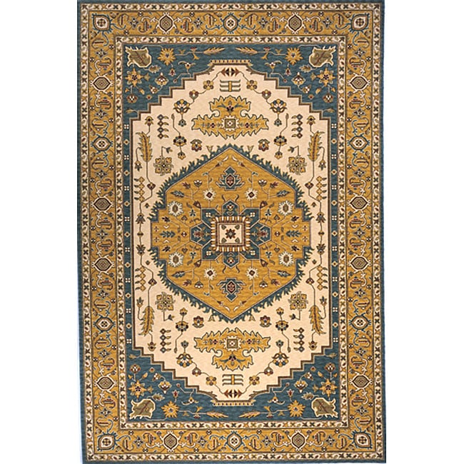 Hand finished Teal Persian Garden Wool Rug (8 x 10)