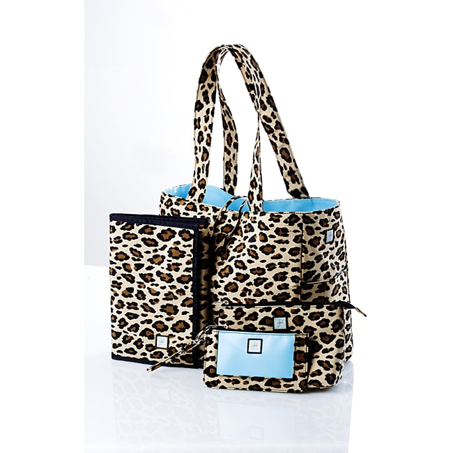 JP Lizzy Leopard in Blue Diaper Tote Set  