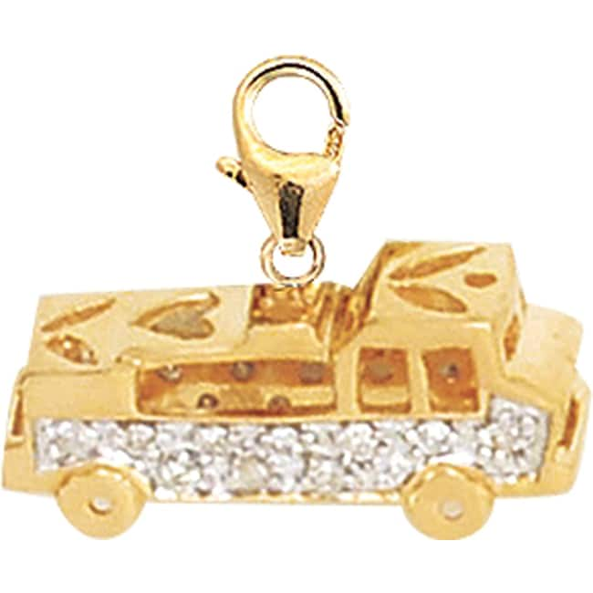 14k Gold 1/10ct TDW Diamond Fire Truck Charm