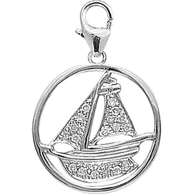 14k White Gold 1/10ct TDW Diamond Boat Charm  