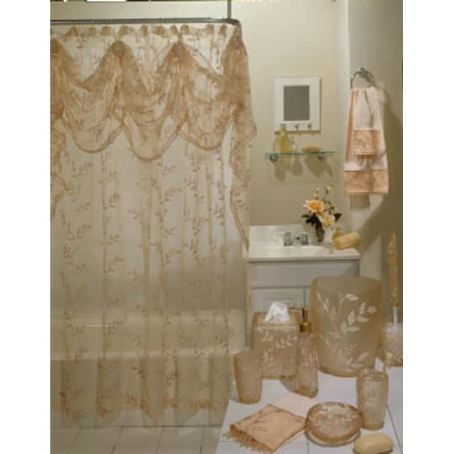 Crystal Leaf Rose Shower Curtain and Hooks  
