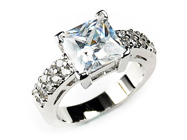 14k White Gold Overlay Clear Solitaire Ring  