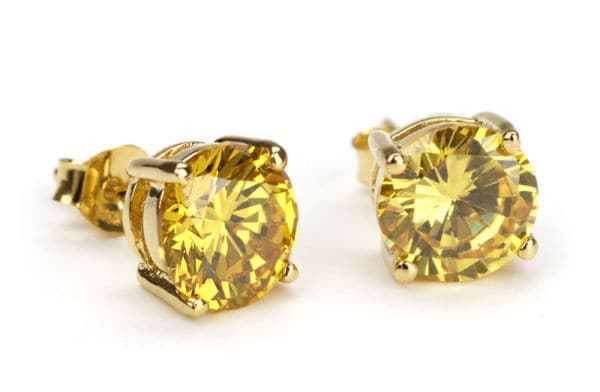 14k Gold Overlay Canary Diamoness Stud Earrings  