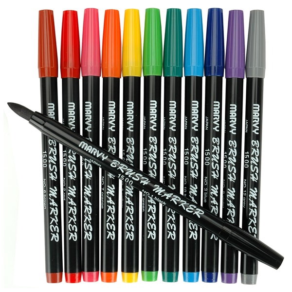 Uchida Primary Colors Brush Marker Set (Pack of 12)  