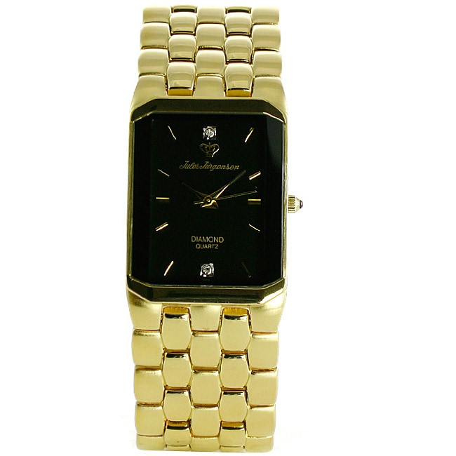 Goldtone Jules Jurgenson Mens Black Dial Watch  