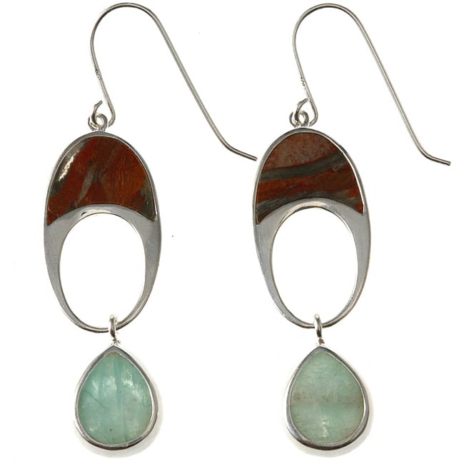 Sterling Silver ite and Jasper Dangle Earrings  