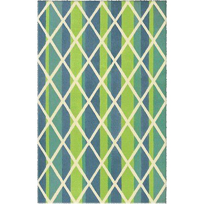 Green Diamond Striped Rug (5' x 8') 5x8   6x9 Rugs