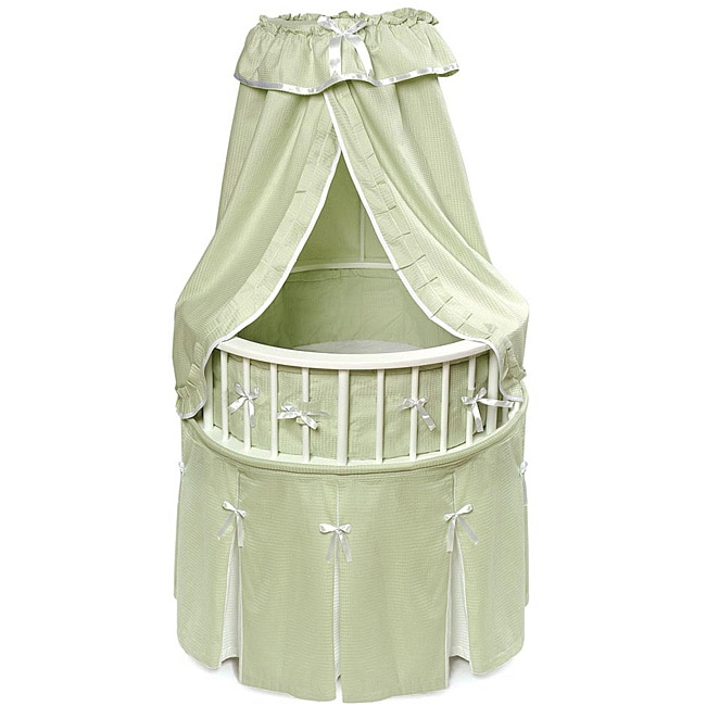 White Elegance Round Bassinet with Sage Waffle Bedding  